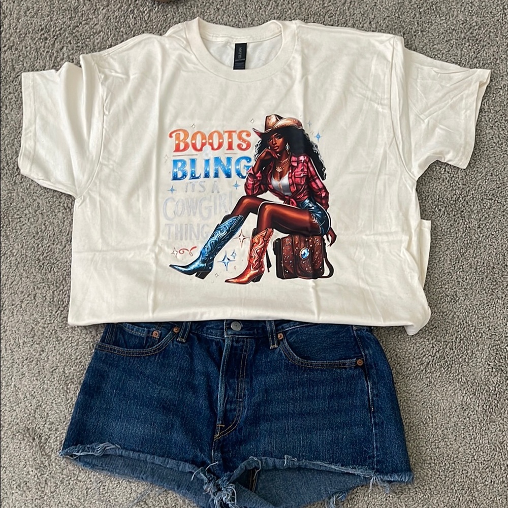 White Graphic Tee with Denim Shorts